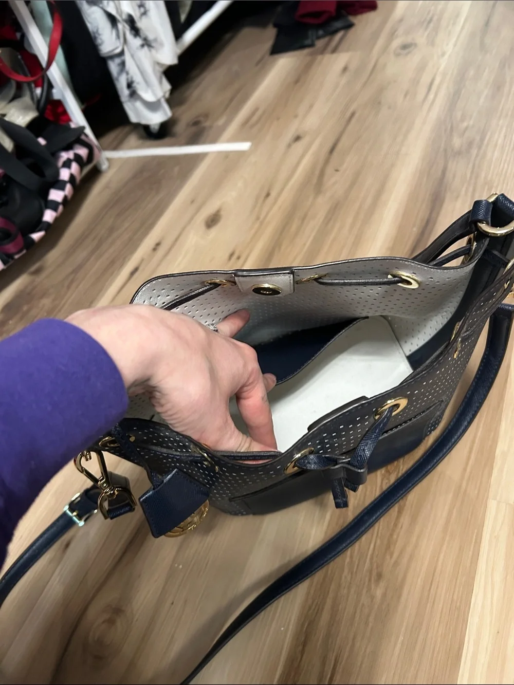 Navy Studded Crossbody Tote Bag by Michael Kors